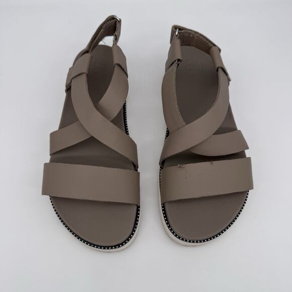 Sorel Womens Roaming Criss Cross Sandal Size 8.5 Khaki Brown Leather Minimalist - Picture 1 of 9